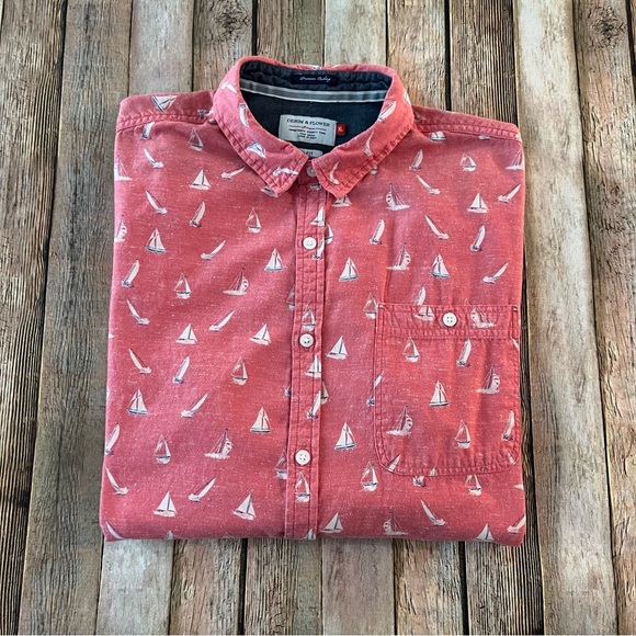 Denim & Flower mens short sleeve sailboat printed button down shirt | size XL - Picture 9 of 11